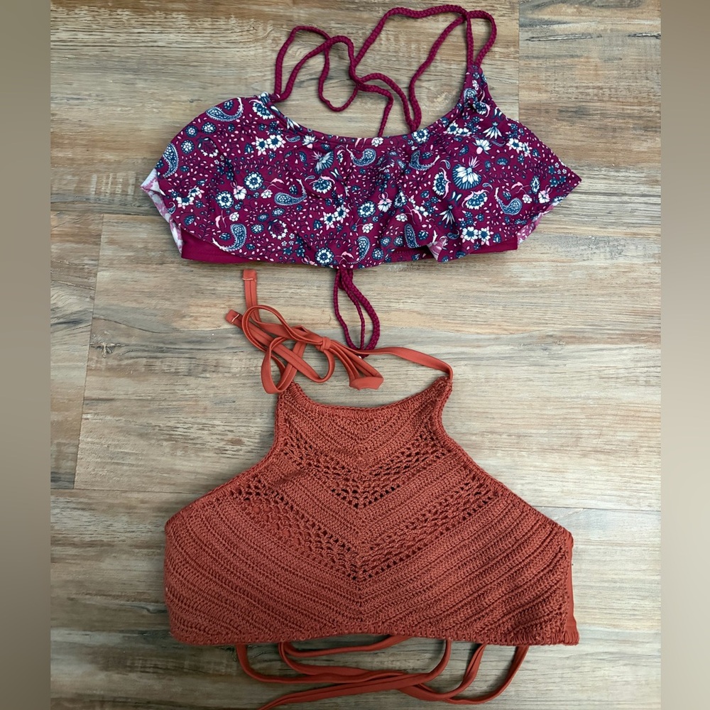 Xhilaration Purple Floral and Rust Crochet Camisoles